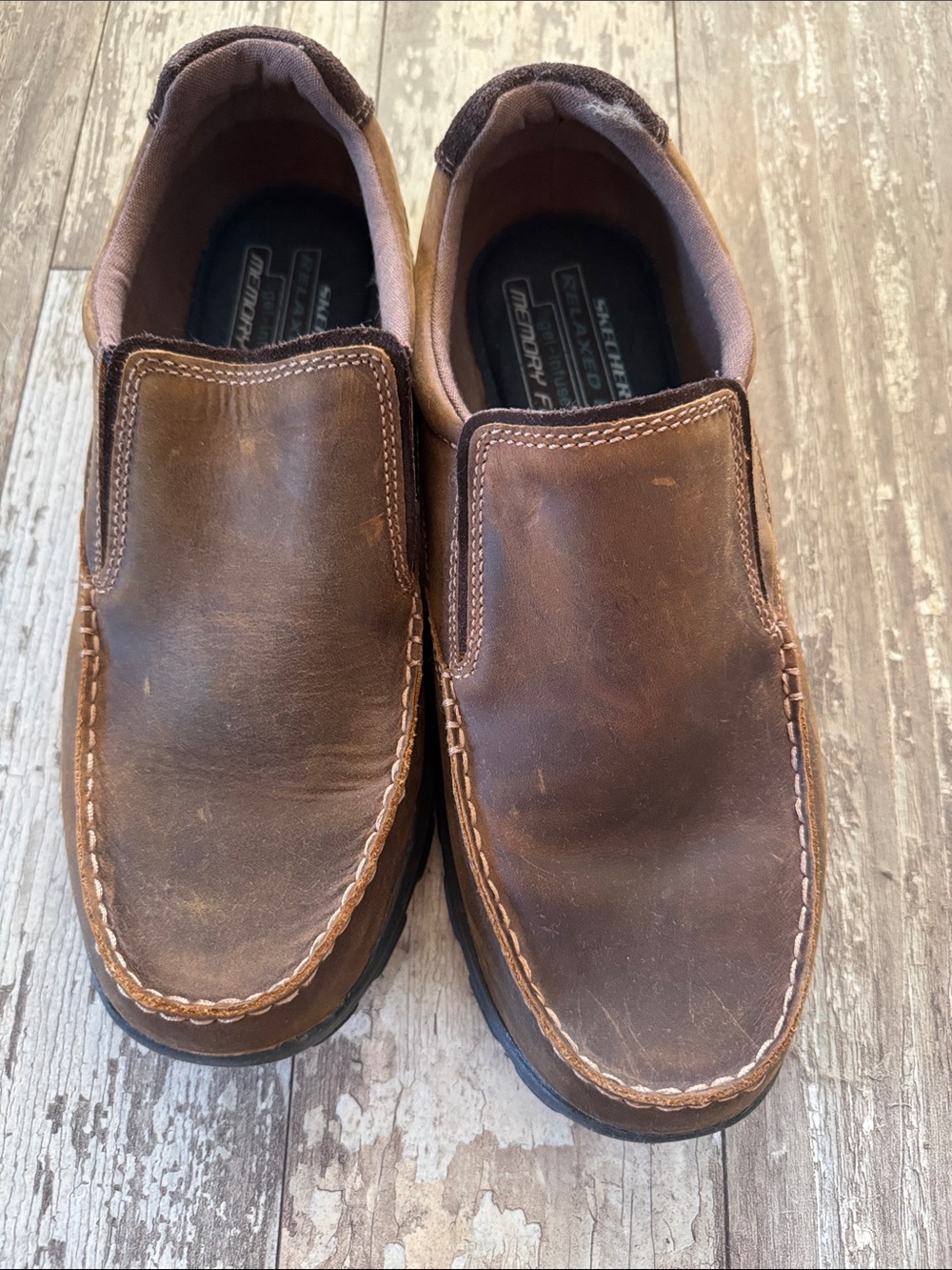 Skechers Men’s Brown Leather Slip-On Loafers